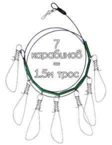 Кукан рыболовный 7 карабинов трос металл 1.5 м