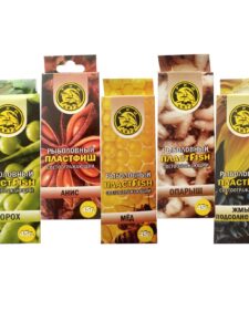5 шт. Пластилин рыболовный мягкий насадочный ПлаcтФиш 5 вкусов (Жмых подсолнечника, Мёд, Анис, Опарыш, Горох) с блестками ароматный
