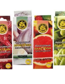 4 шт. Пластилин рыболовный ПлаcтФиш 4 вкуса (Мотыль, Чеснок, Тутти-фрутти, Горох) с блестками / Мягкая приманка для рыбы