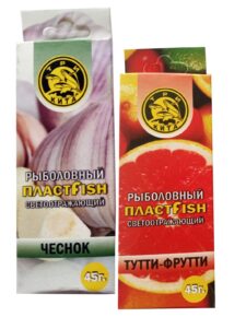 2 шт. Пластилин рыболовный мягкий насадочный ПлаcтФиш Чеснок и Тутти-фрутти с блестками ароматный