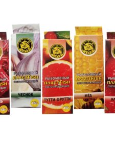 5 шт. Пластилин рыболовный ПлаcтФиш 5 вкусов с блёстками ароматный