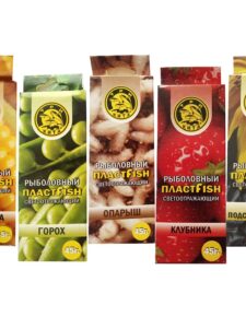 5 шт. Пластилин рыболовный ПлаcтФиш 5 вкусов (Кукуруза, Горох, Опарыш, Клубника, Жмых) с блестками / Мягкая приманка для рыбы