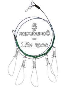Кукан рыболовный 5 карабинов трос металл 1.5 м