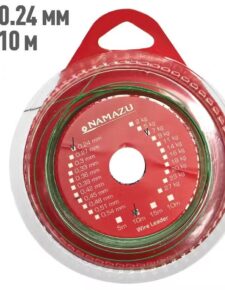 Поводковый материал Namazu 1х7 d-0,24 мм L-10 м зеленый + обжимные трубки в комплекте