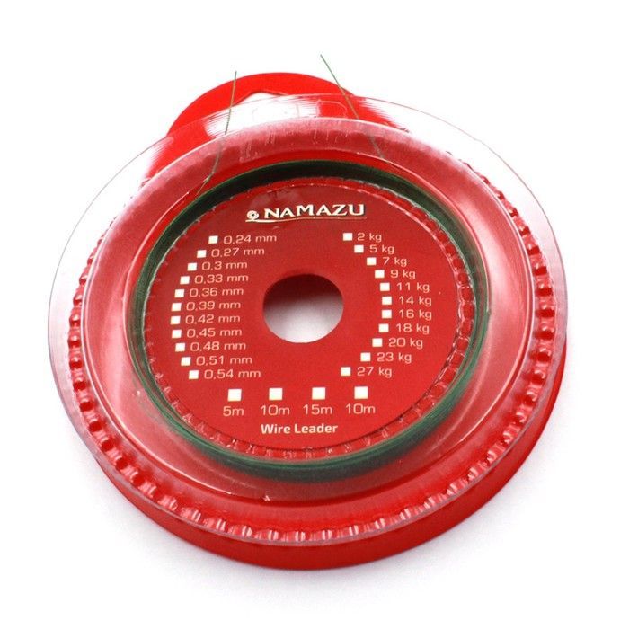 Поводковый материал Namazu 1х7 d-0,24 мм L-10 м зеленый + обжимные трубки в комплекте — изображение 3