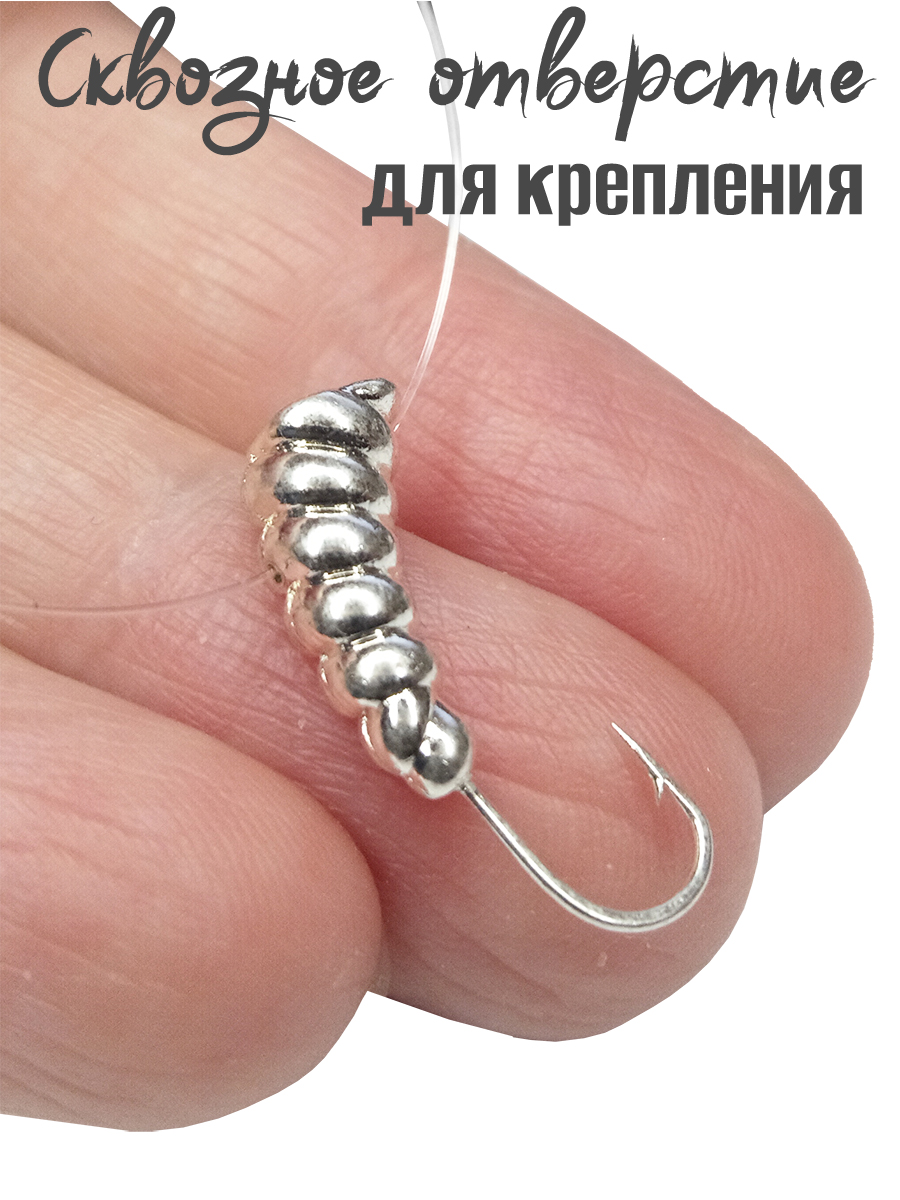 2 шт. Мормышка литая Marlin's Личинка №5 4,86гр кр.Crown цв. Серебро — изображение 3